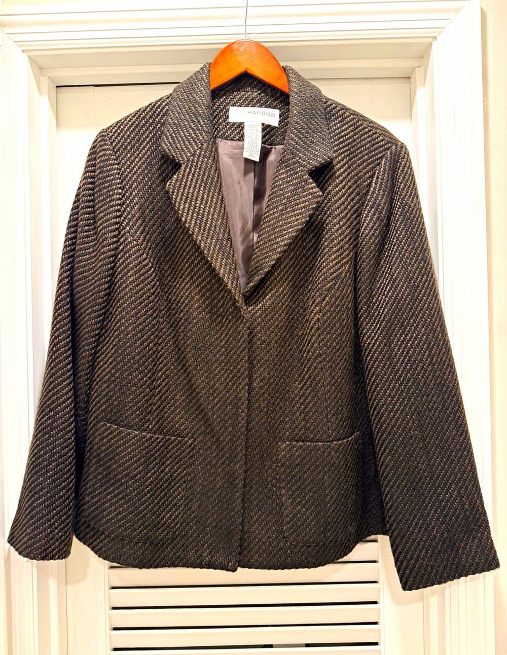 Sag Harbor Woman Herringbone Lined Jacket Brown/Black Button Pockets 16W